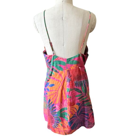 Farm Rio Linen Bright Macaw Side Buttons Mini Dress Size Large - Picture 4 of 10